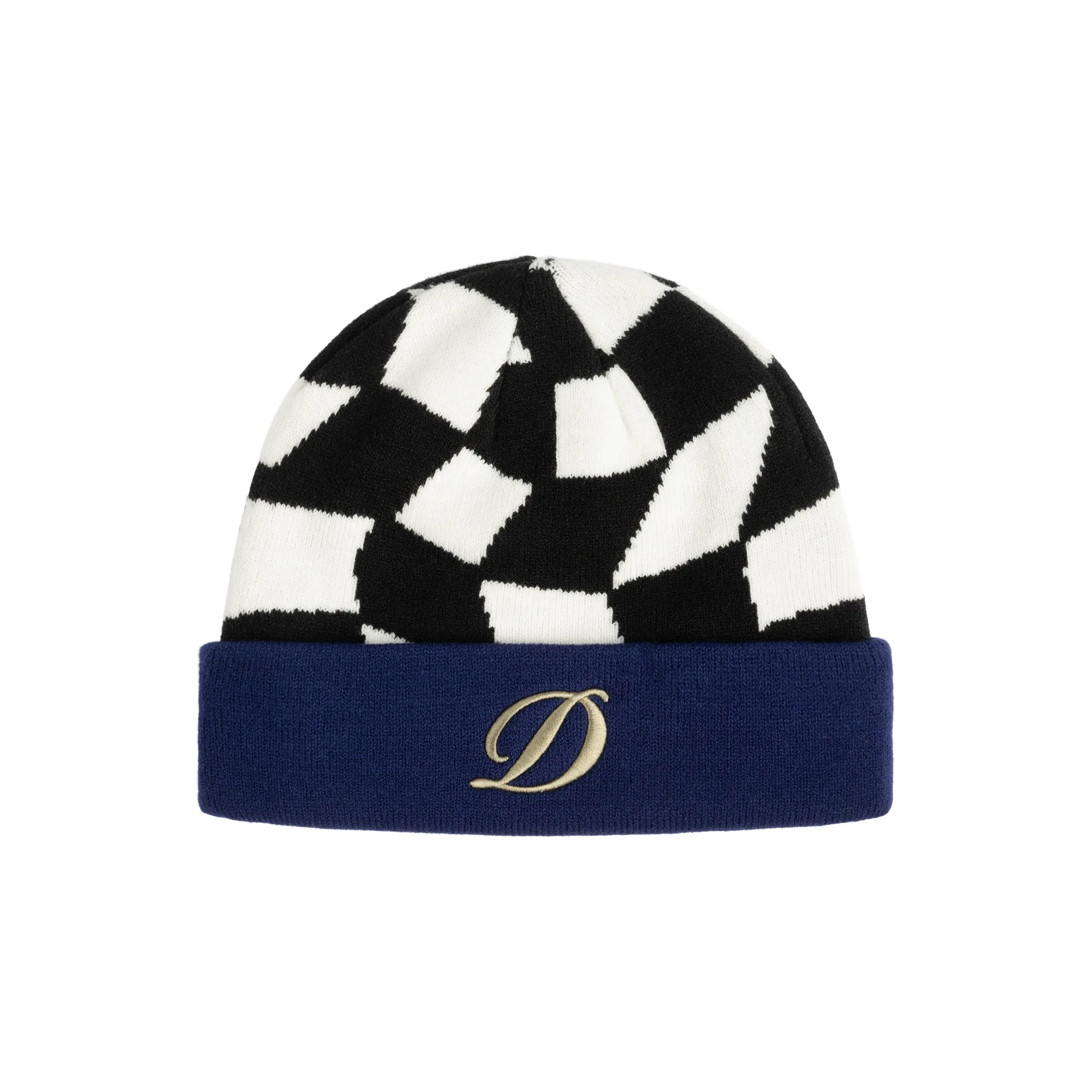 D Checkered Cuff Beanie - Black