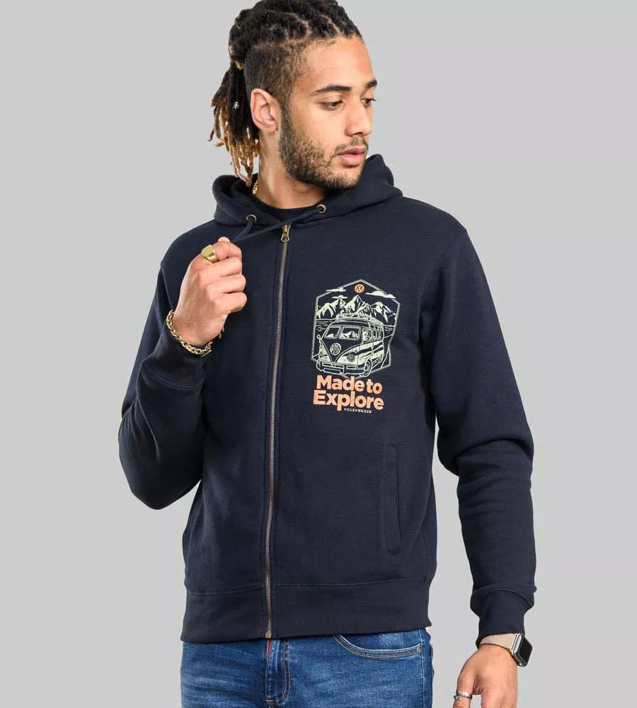 D555 Mens Full Zip Hoodie Official VW Camper Van Print (ANSFORD)