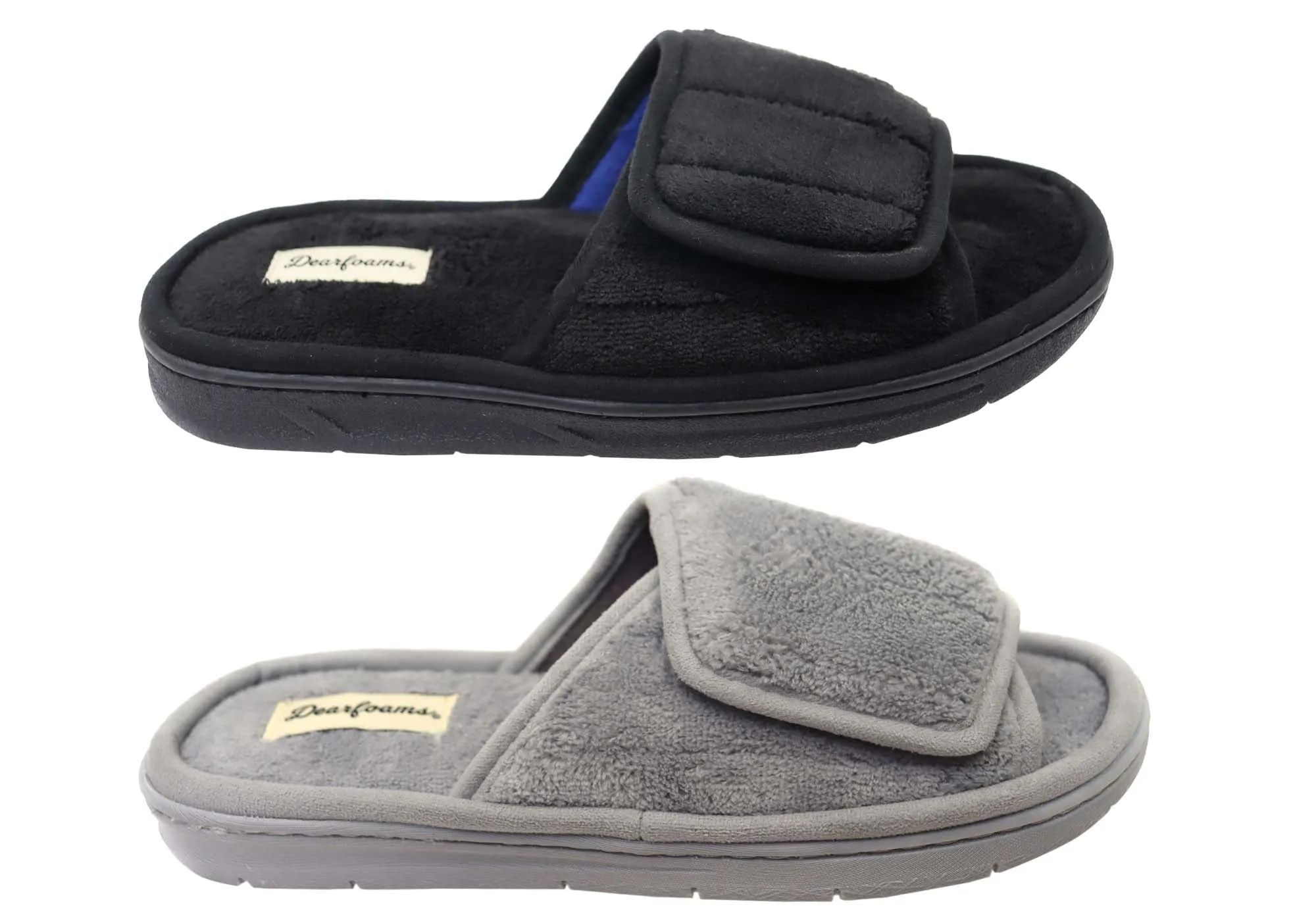 Dearfoams Mens Comfortable Collin Terry Adjustable Slide Slippers