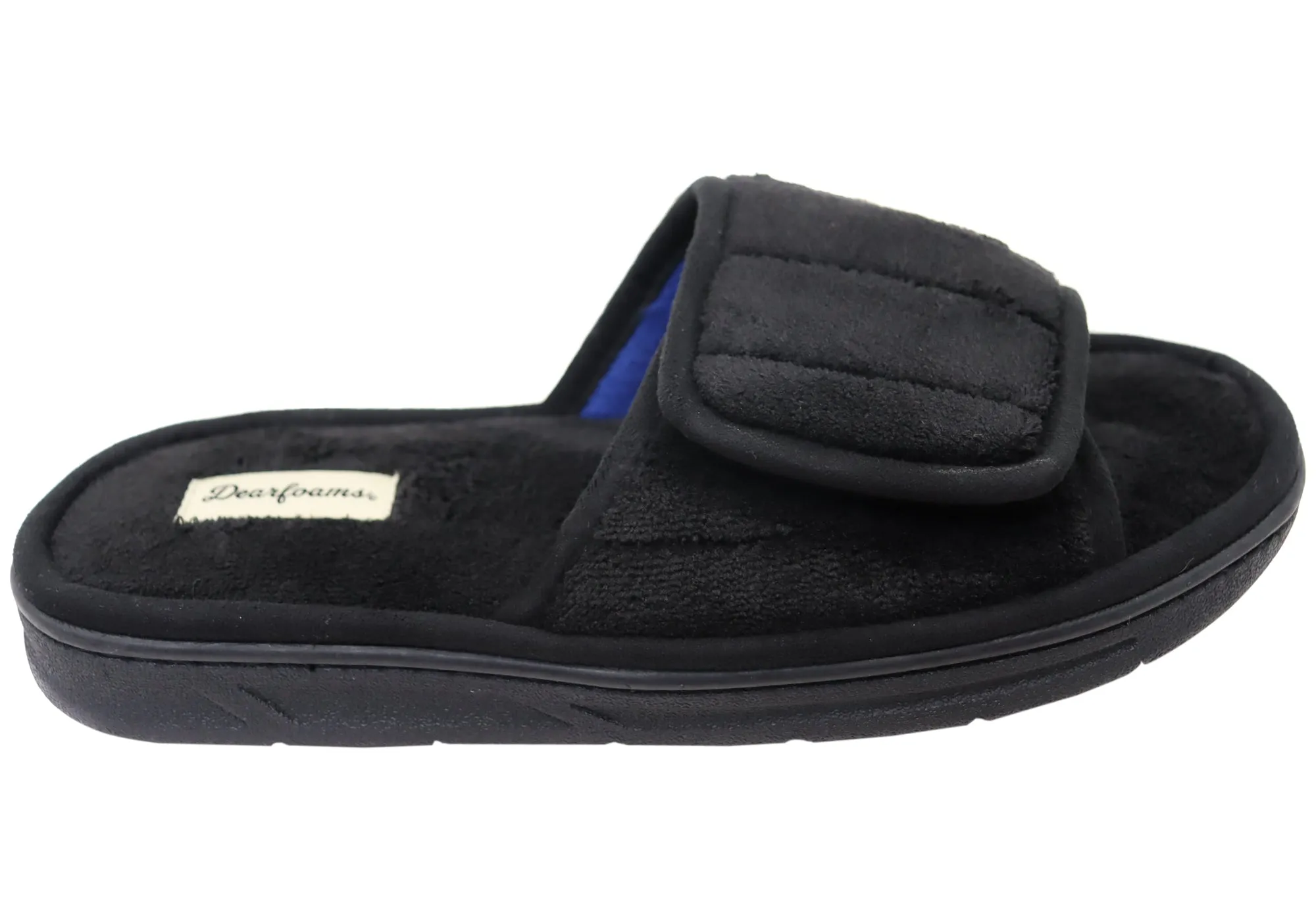 Dearfoams Mens Comfortable Collin Terry Adjustable Slide Slippers