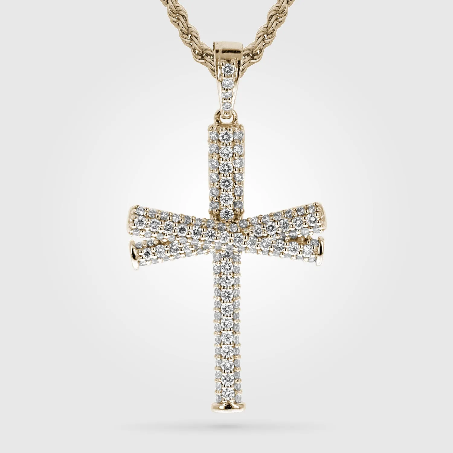 Diamond Baseball Bat Cross Necklace | Gold