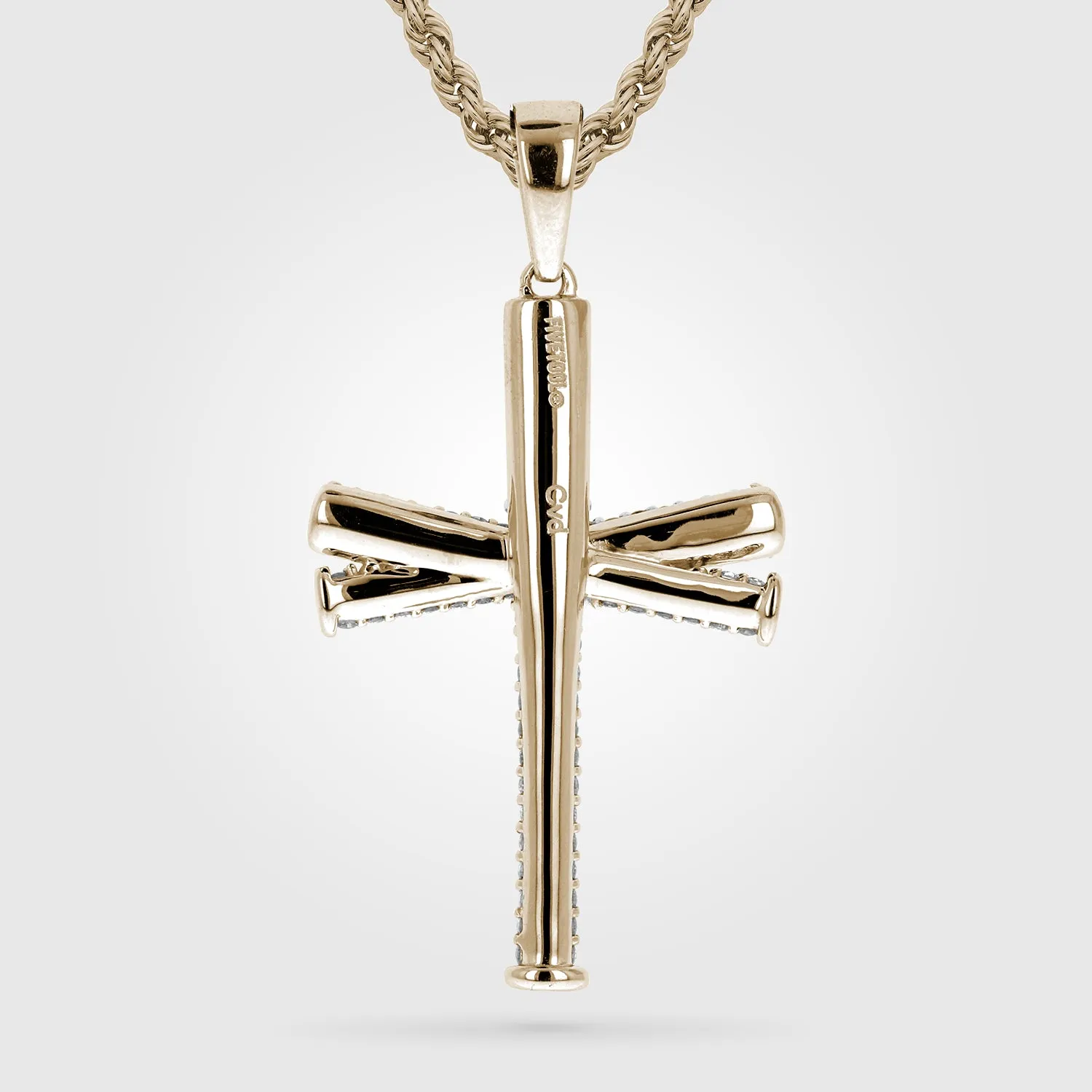 Diamond Baseball Bat Cross Necklace | Gold