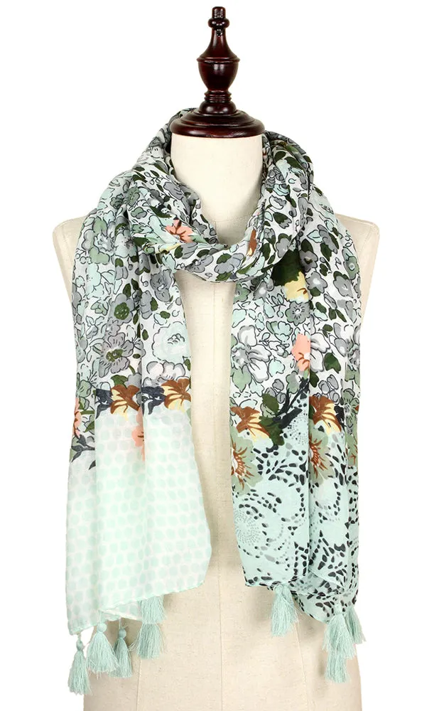 EAS9289 Floral Print Scarf with Tassel