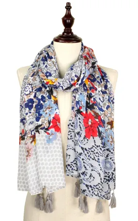 EAS9289 Floral Print Scarf with Tassel