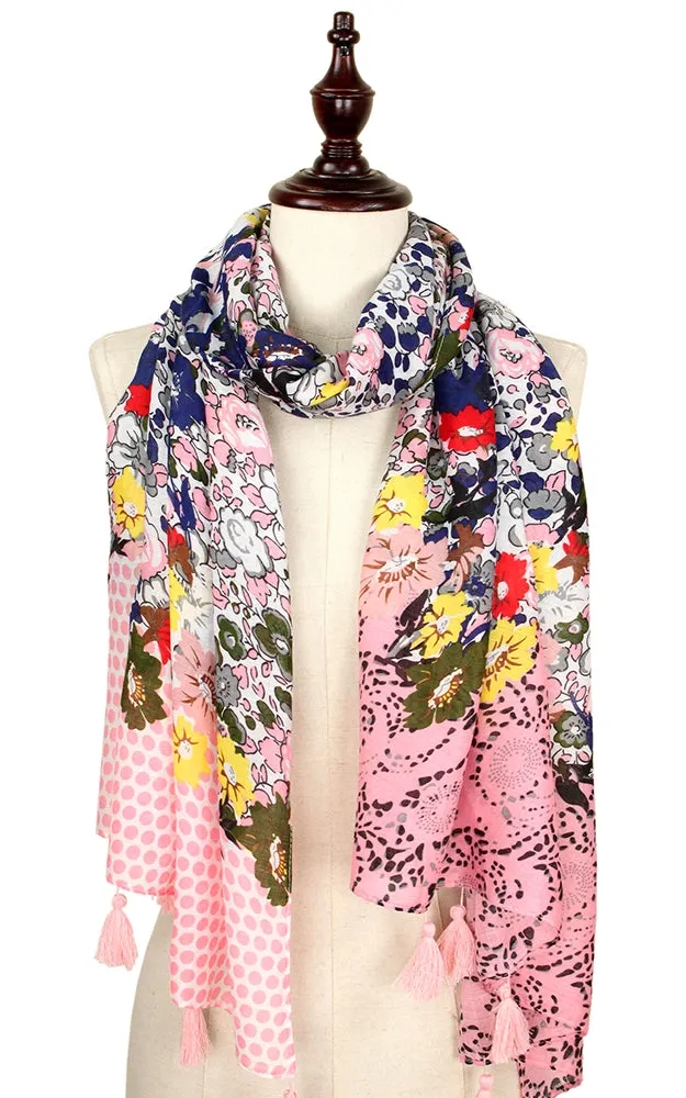 EAS9289 Floral Print Scarf with Tassel