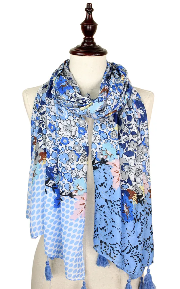 EAS9289 Floral Print Scarf with Tassel