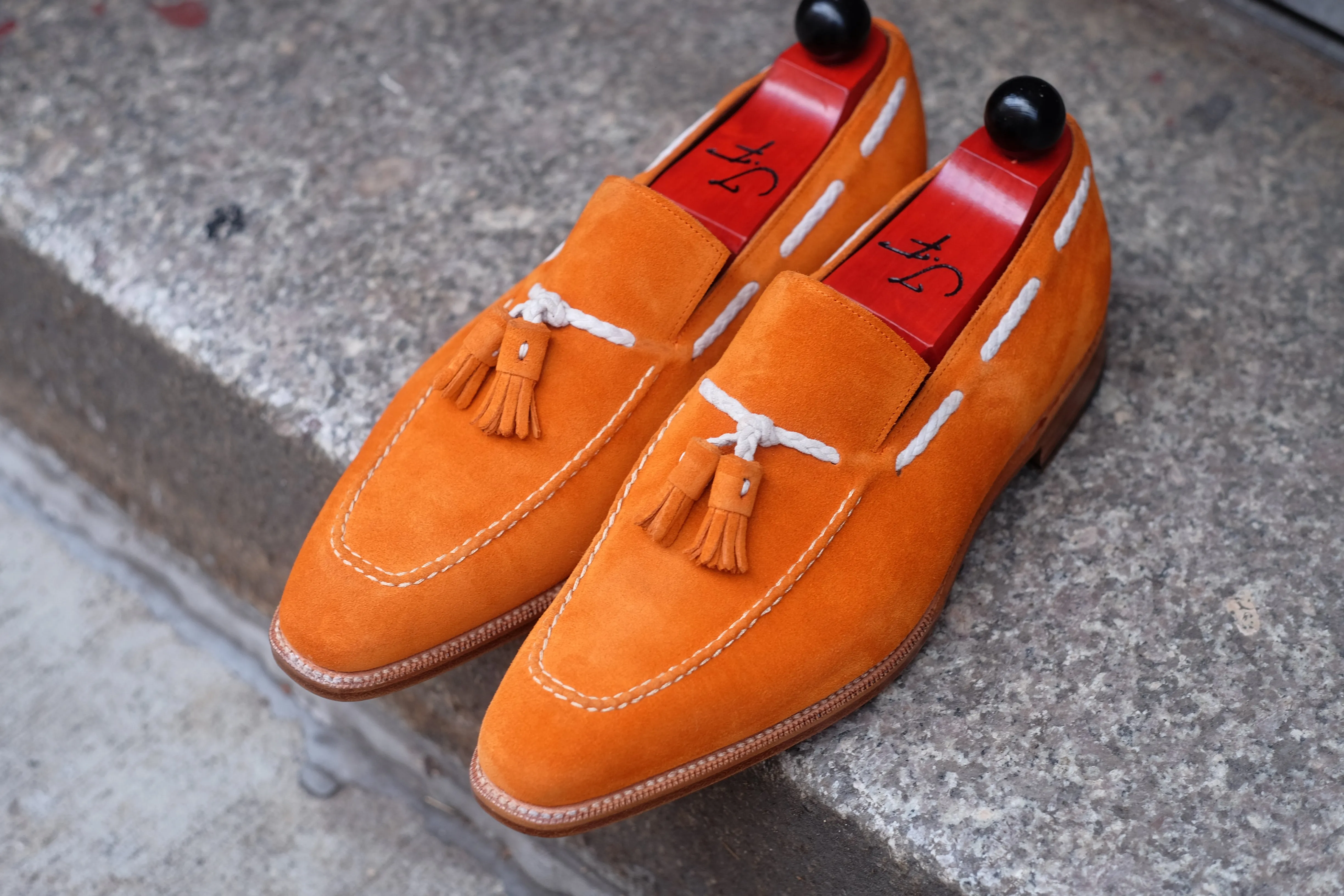 Eskapa - MTO - Orange Suede / Natural Stitching - LPB Last - Single Leather Sole