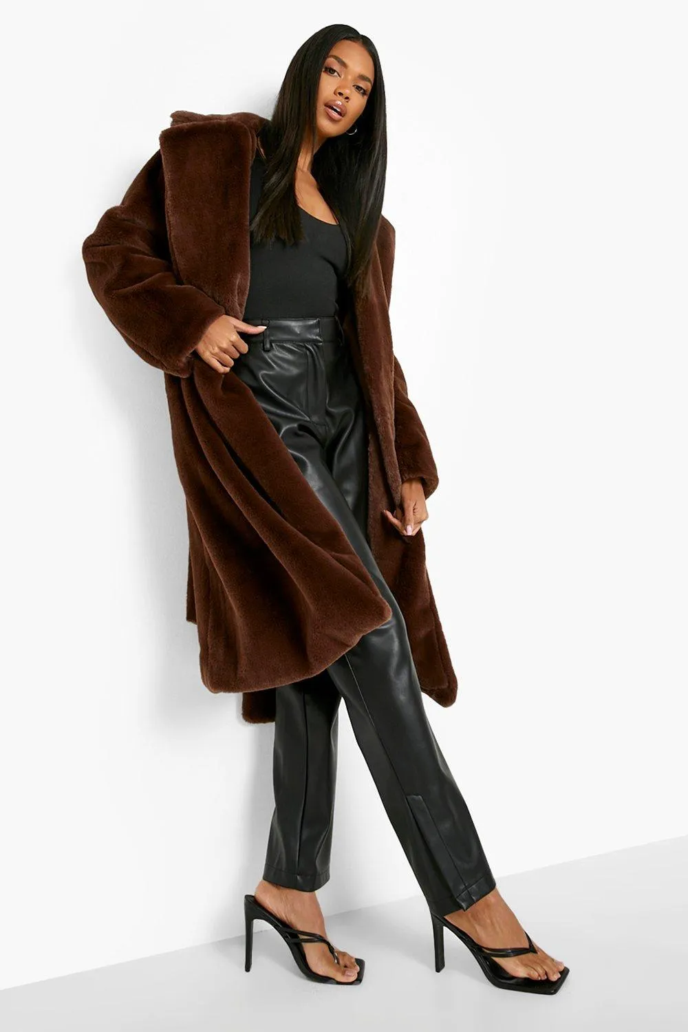 Faux Fur Belted Oversized Coat