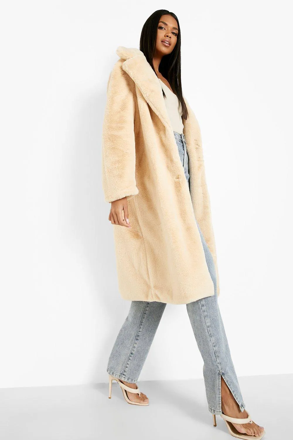 Faux Fur Collared Coat