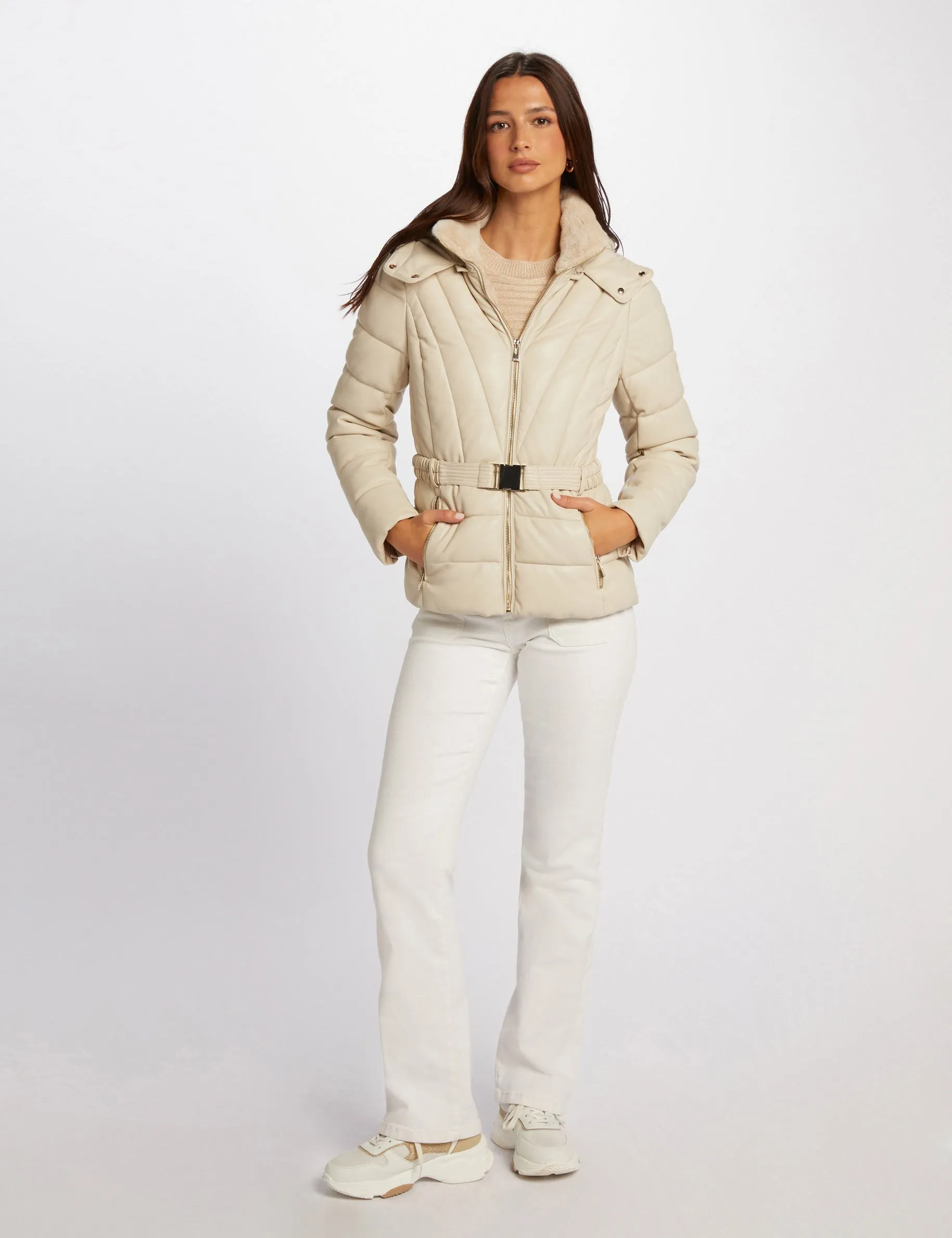 Faux leather padded jacket ivory women