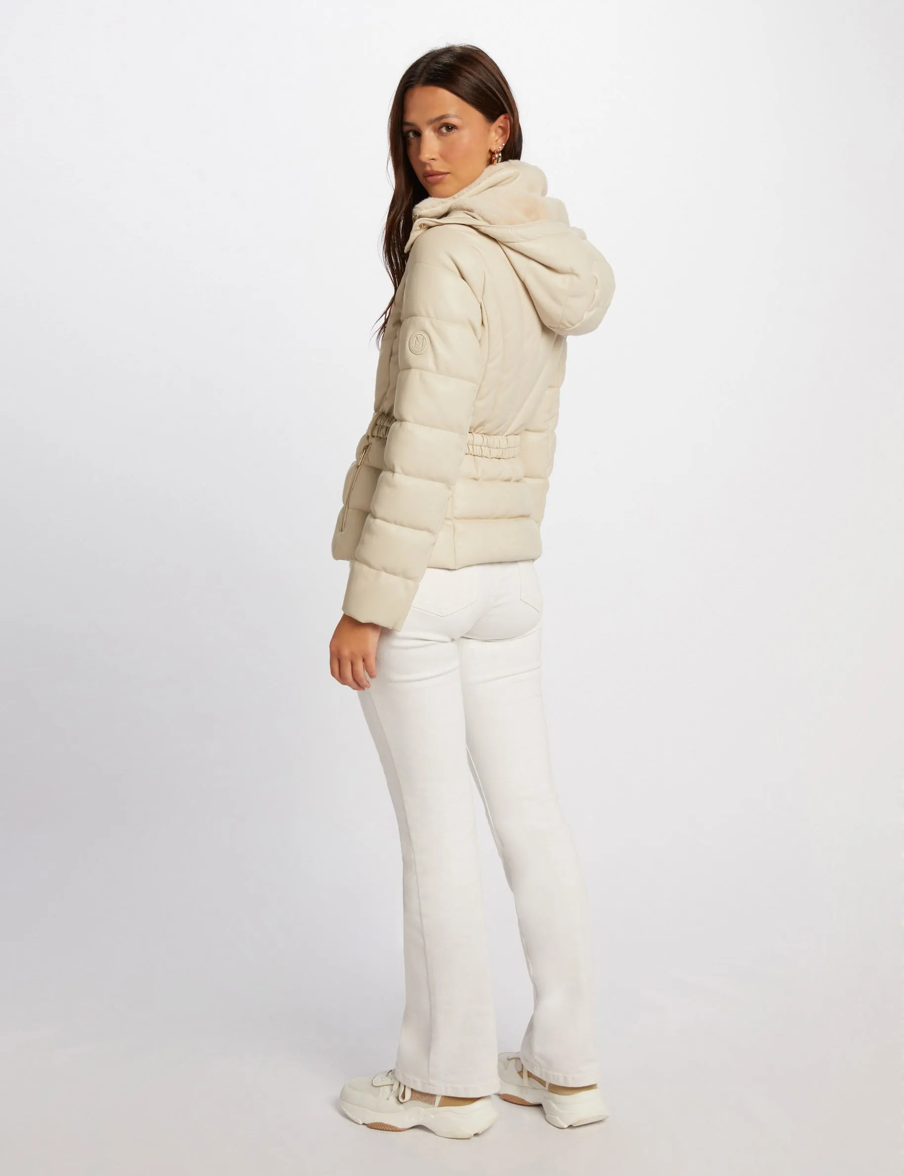 Faux leather padded jacket ivory women