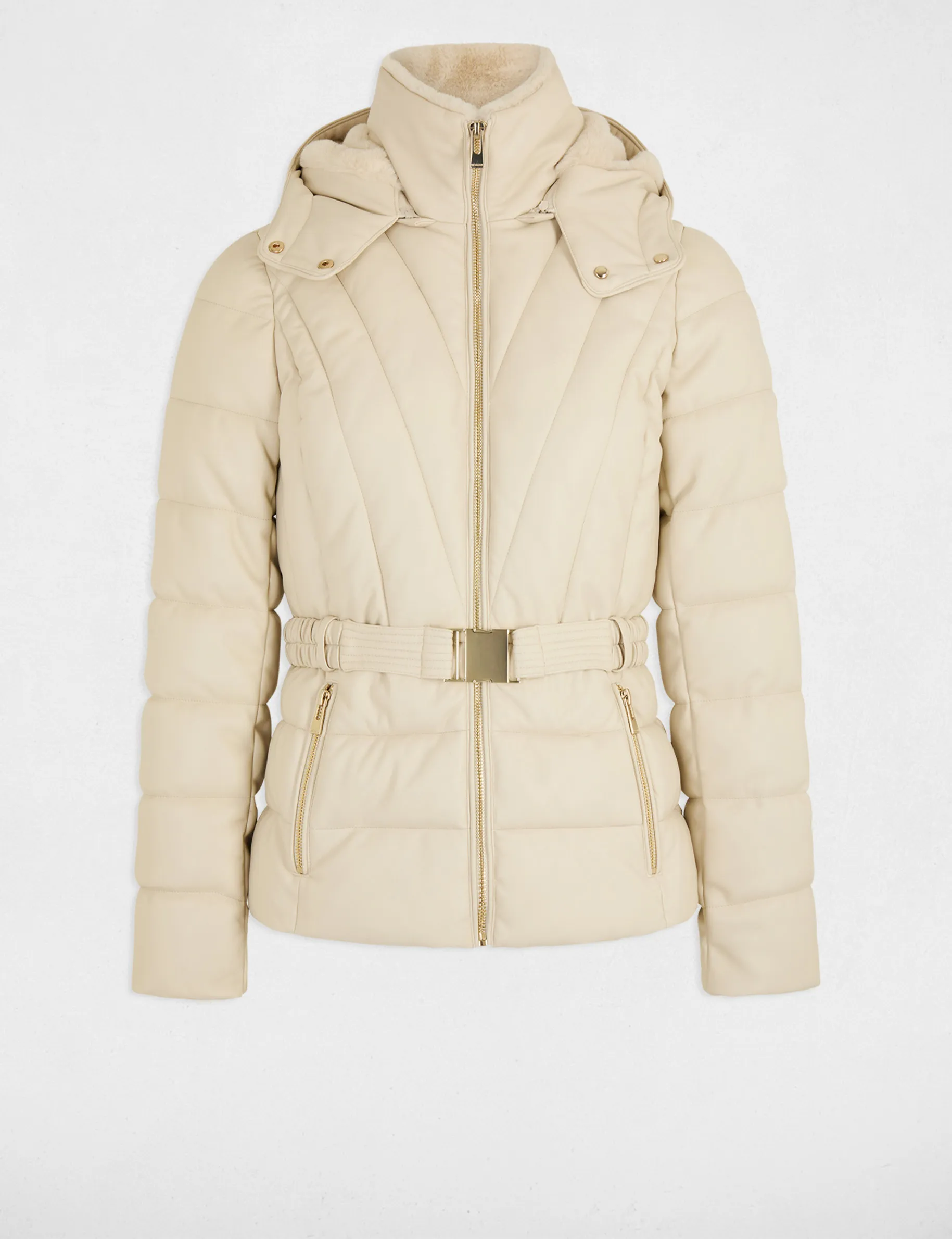 Faux leather padded jacket ivory women