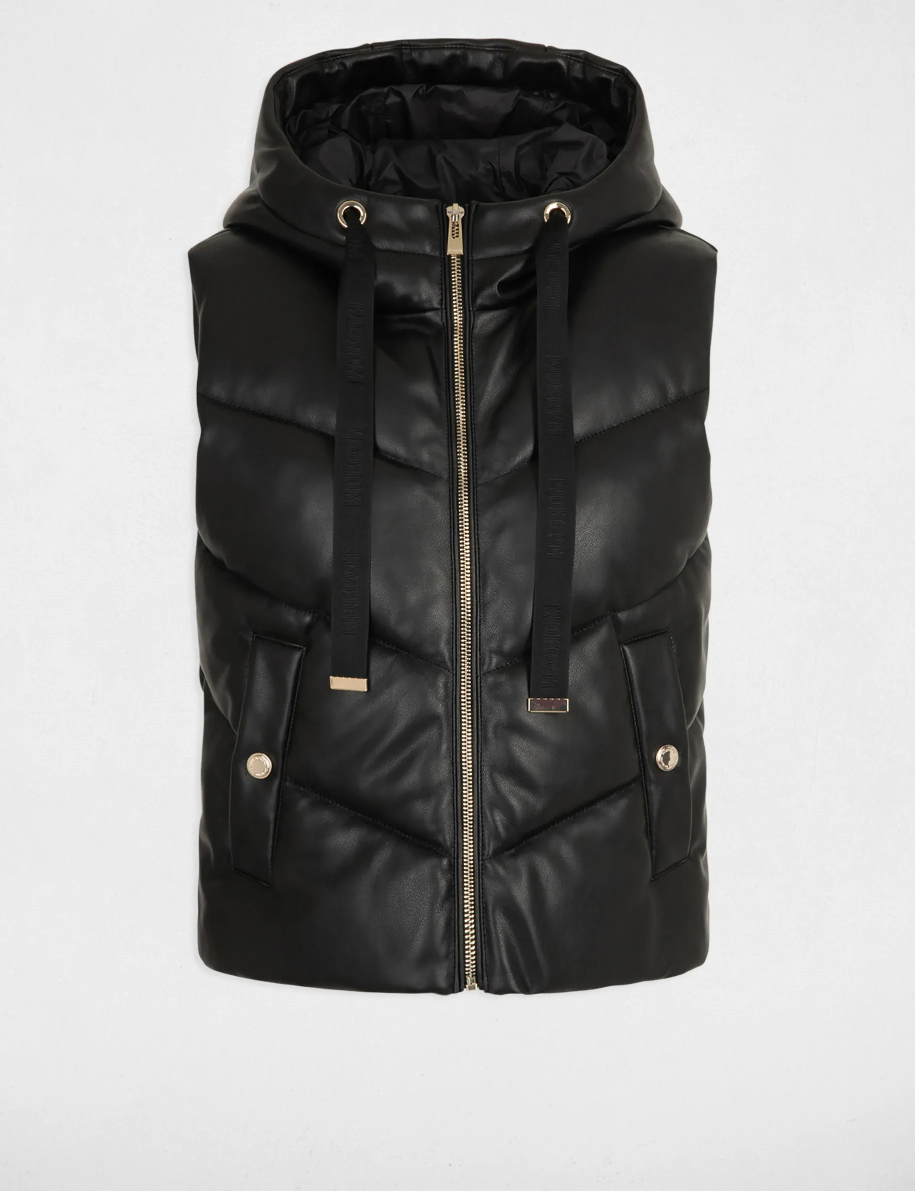 Faux leather padded jacket with hood black women