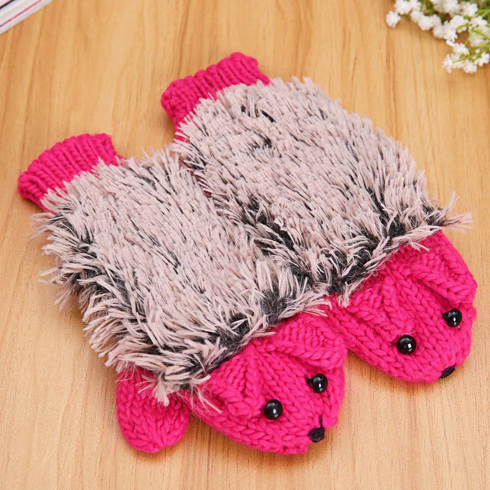 Feida Gloves Women Cute Mittens Cartoon Knitted Hedgehog Glove handschoenen