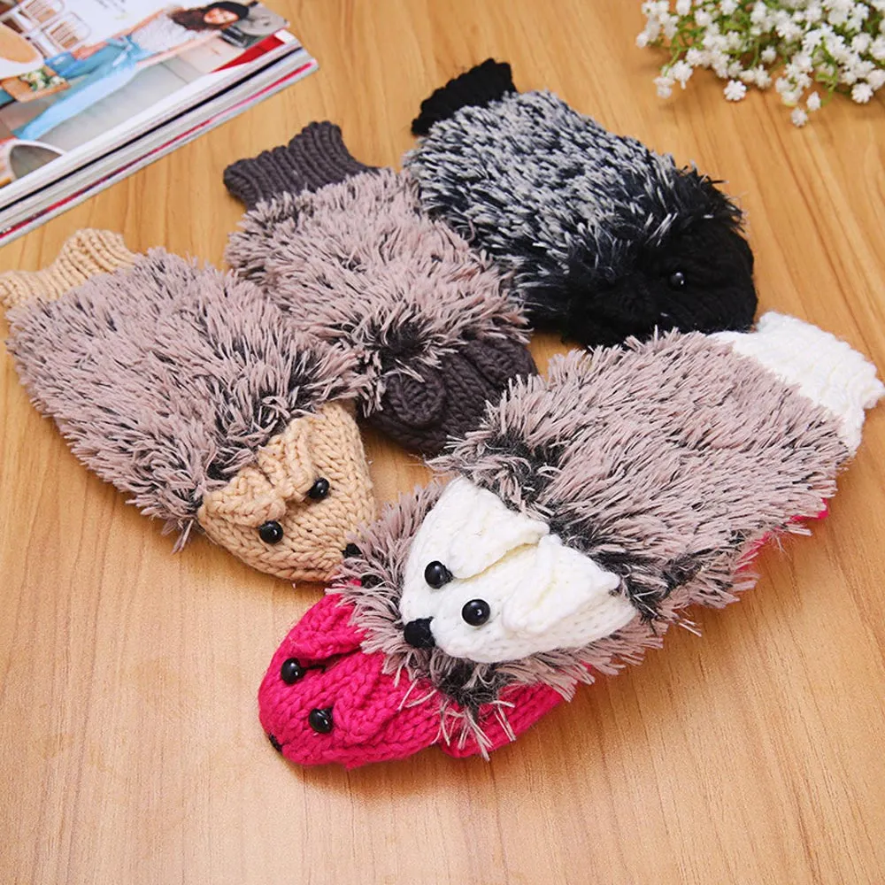 Feida Gloves Women Cute Mittens Cartoon Knitted Hedgehog Glove handschoenen