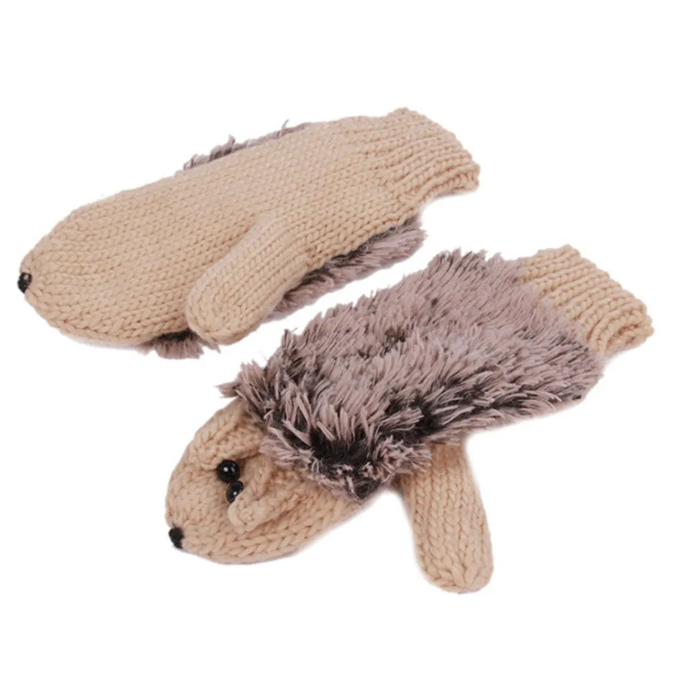 Feida Gloves Women Cute Mittens Cartoon Knitted Hedgehog Glove handschoenen