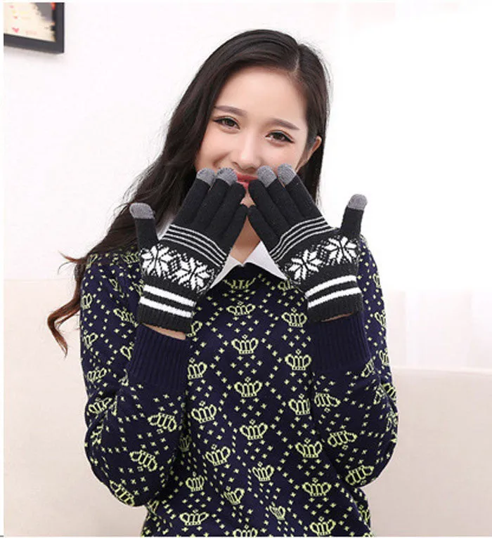 Feida Women Screen Knit Cotton Warm Gloves