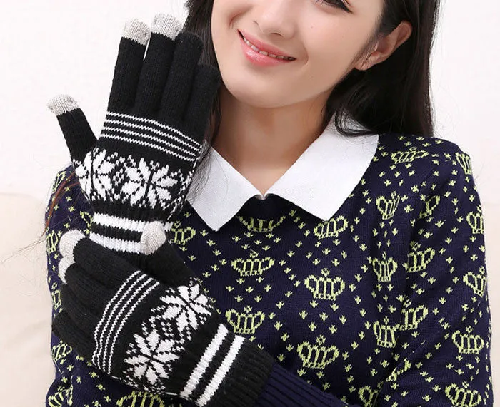 Feida Women Screen Knit Cotton Warm Gloves