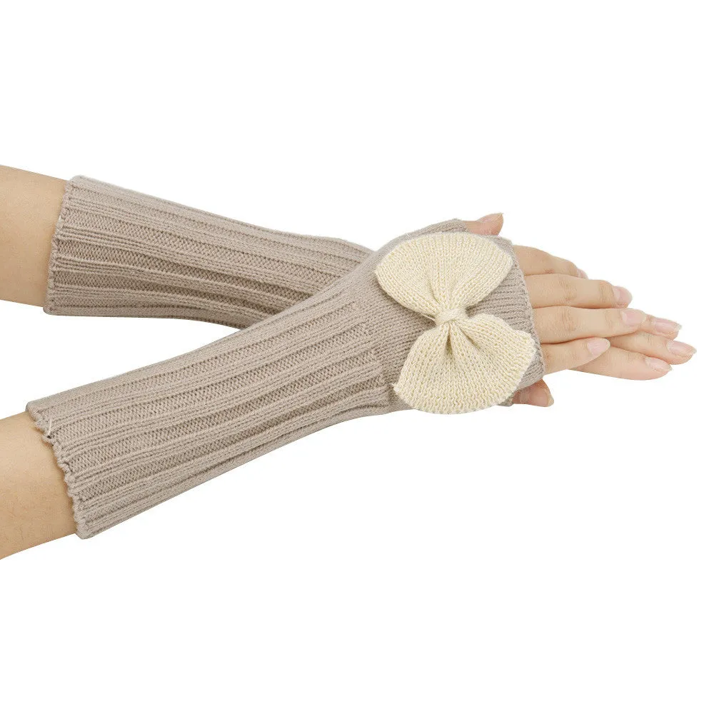 Feida Women's gloves Warm Bowknot Knitting Half Fingerless Gloves Bayan Eldiven