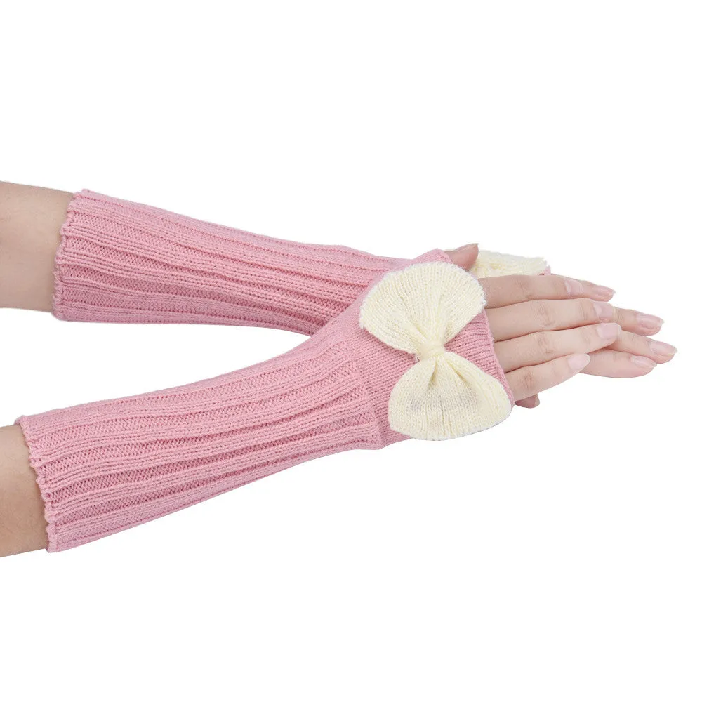 Feida Women's gloves Warm Bowknot Knitting Half Fingerless Gloves Bayan Eldiven