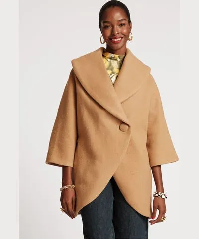 Frances Valentine Cocoon Shawl Collar Wool Coat Camel