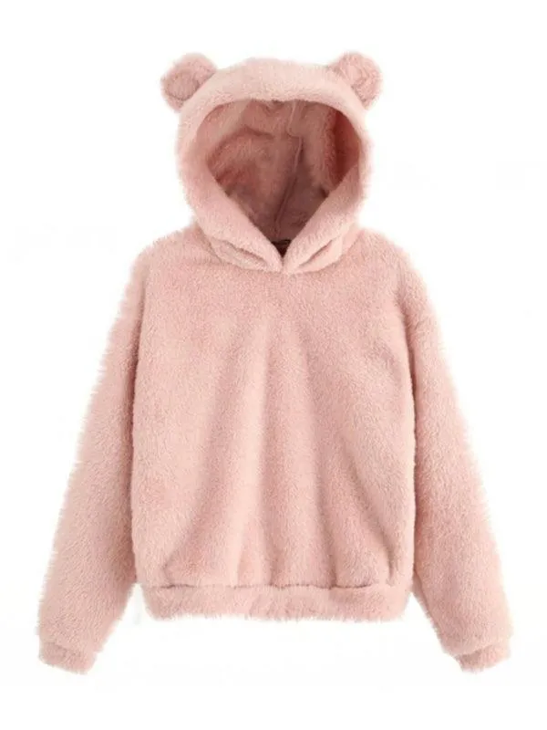 Fur Bunny Ear Women Hoodie