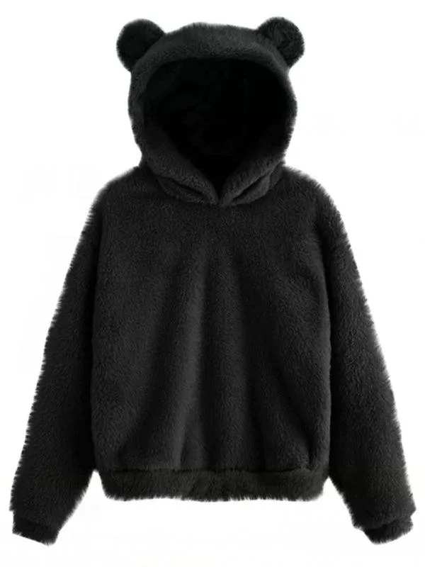 Fur Bunny Ear Women Hoodie