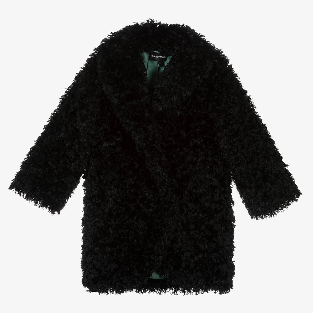 Girls Black Teddy Fleece Coat