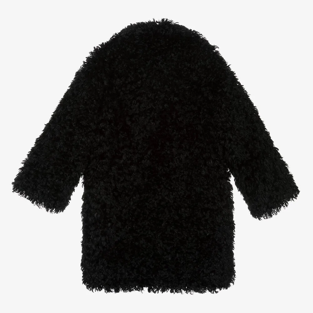 Girls Black Teddy Fleece Coat