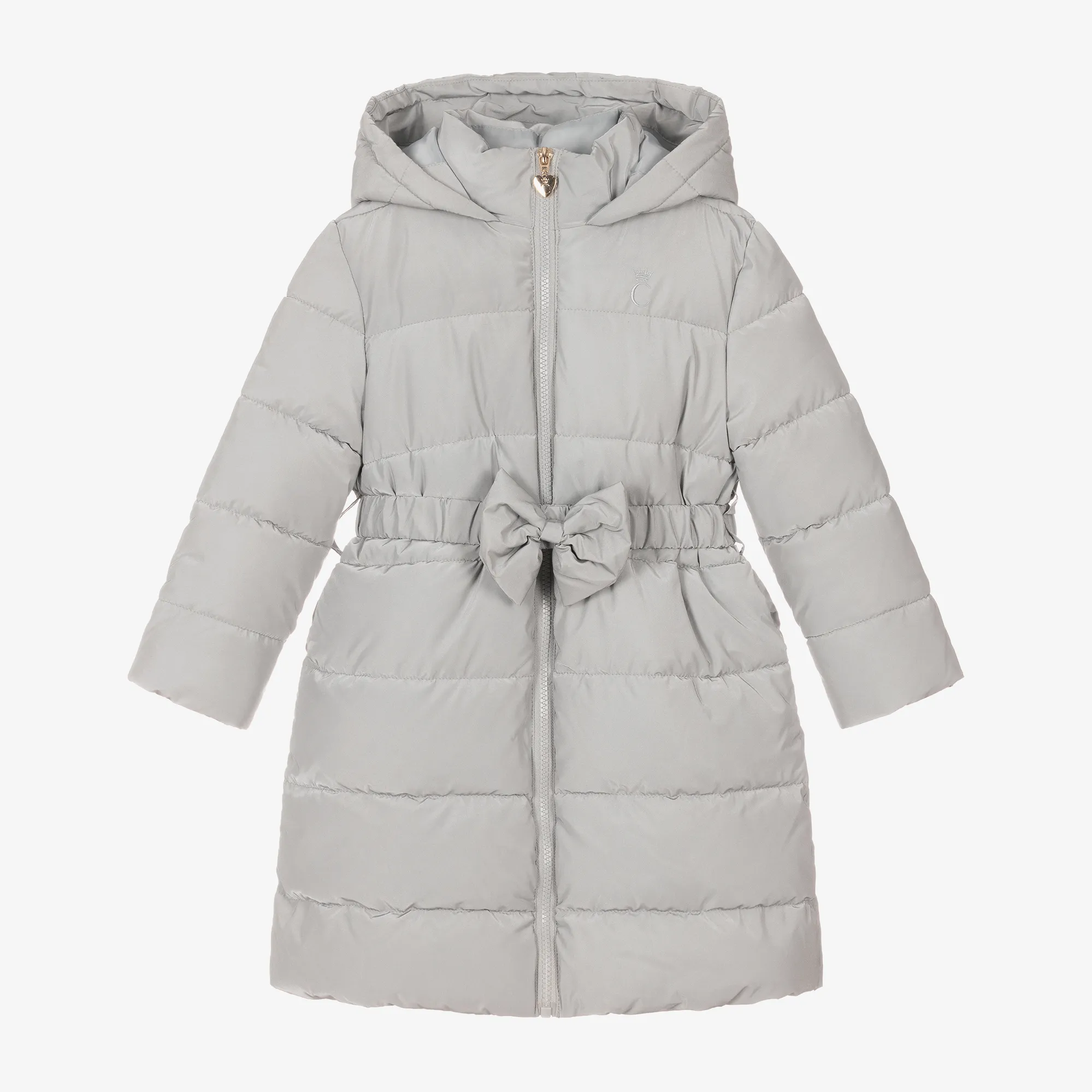 Girls Grey Bow Puffer Coat