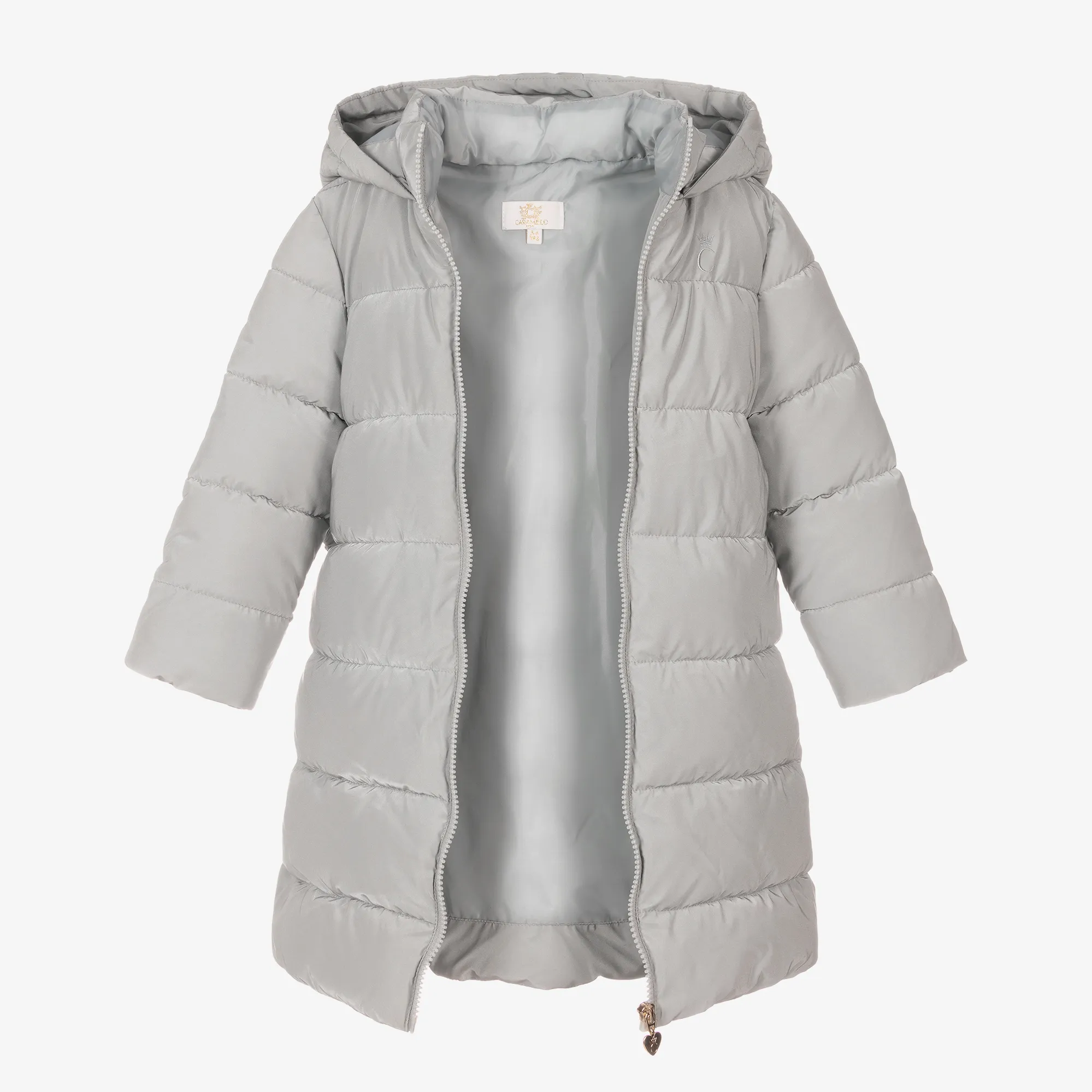 Girls Grey Bow Puffer Coat