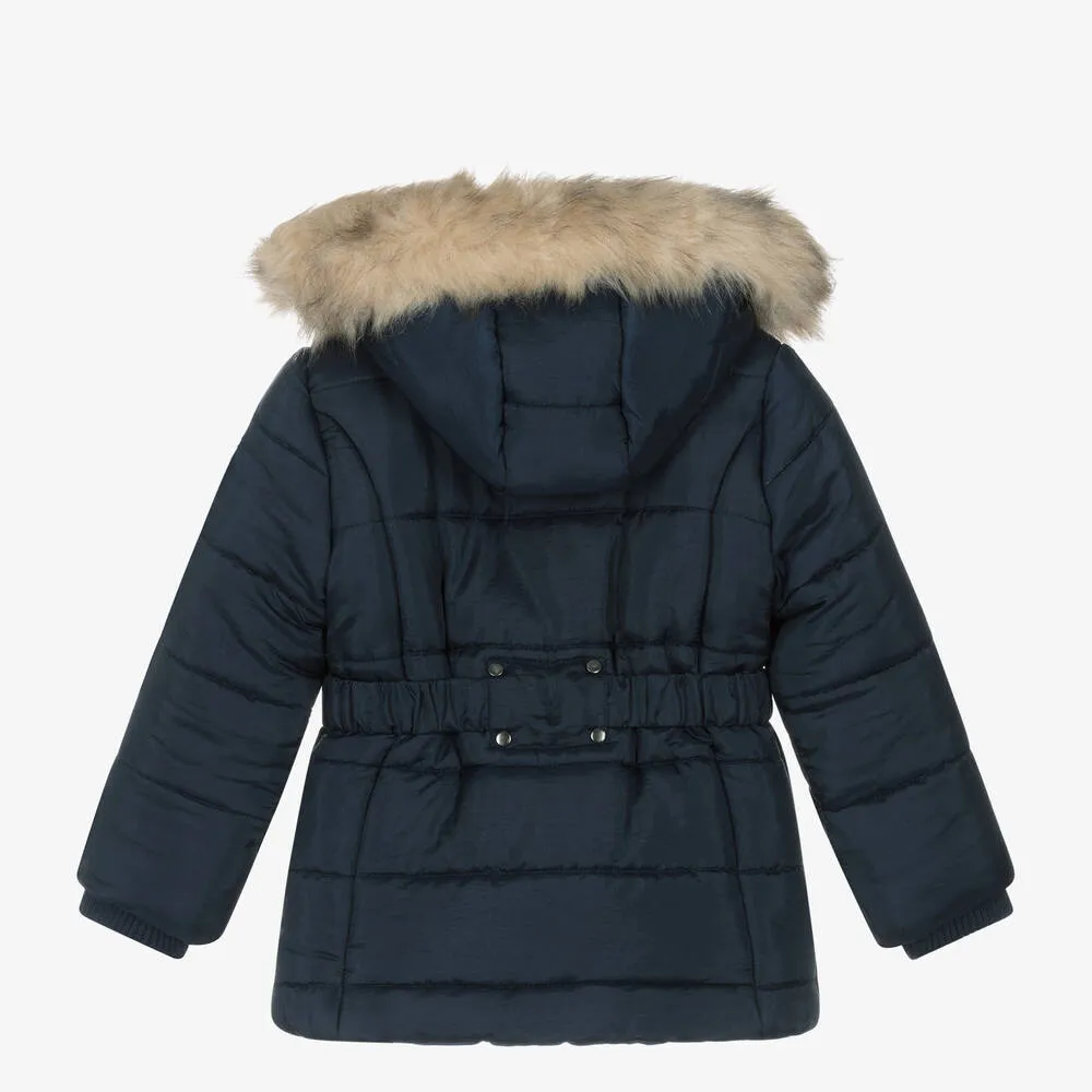 Girls Navy Blue Belted Coat