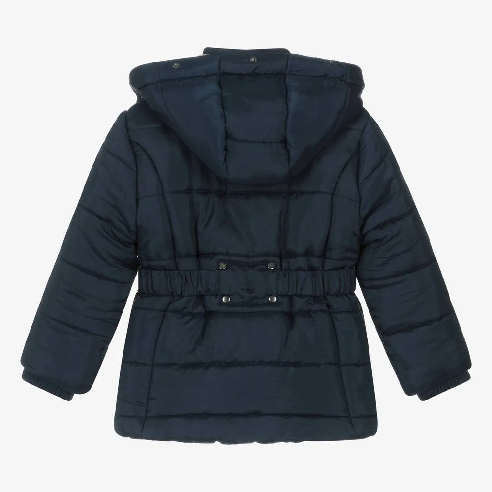 Girls Navy Blue Belted Coat