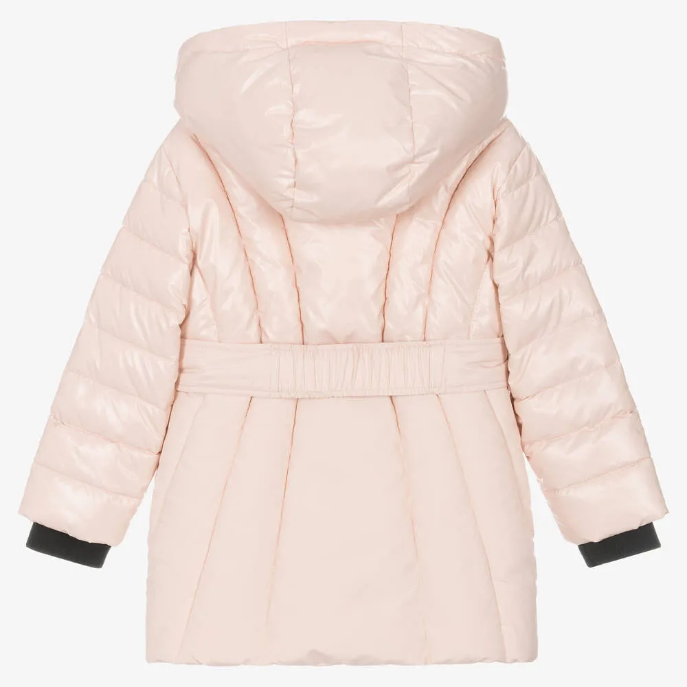 Girls Pink Belted Puffer Coat