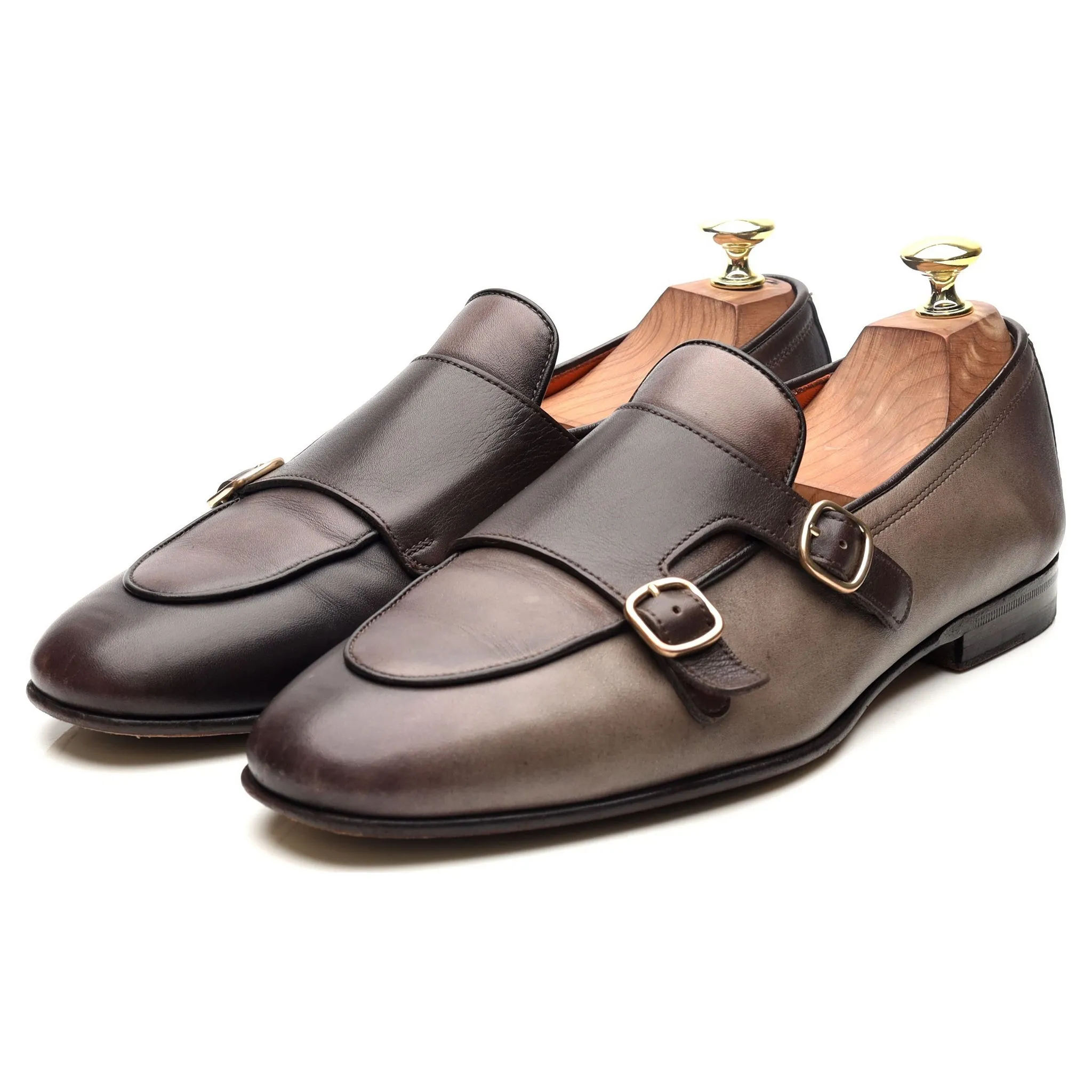 Grey Leather Double Monk Loafers UK 7.5 F