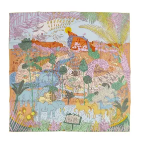 Hermès Aqua, Vert and Jaune Silk Le Carnaval des Animaux Scarf 90