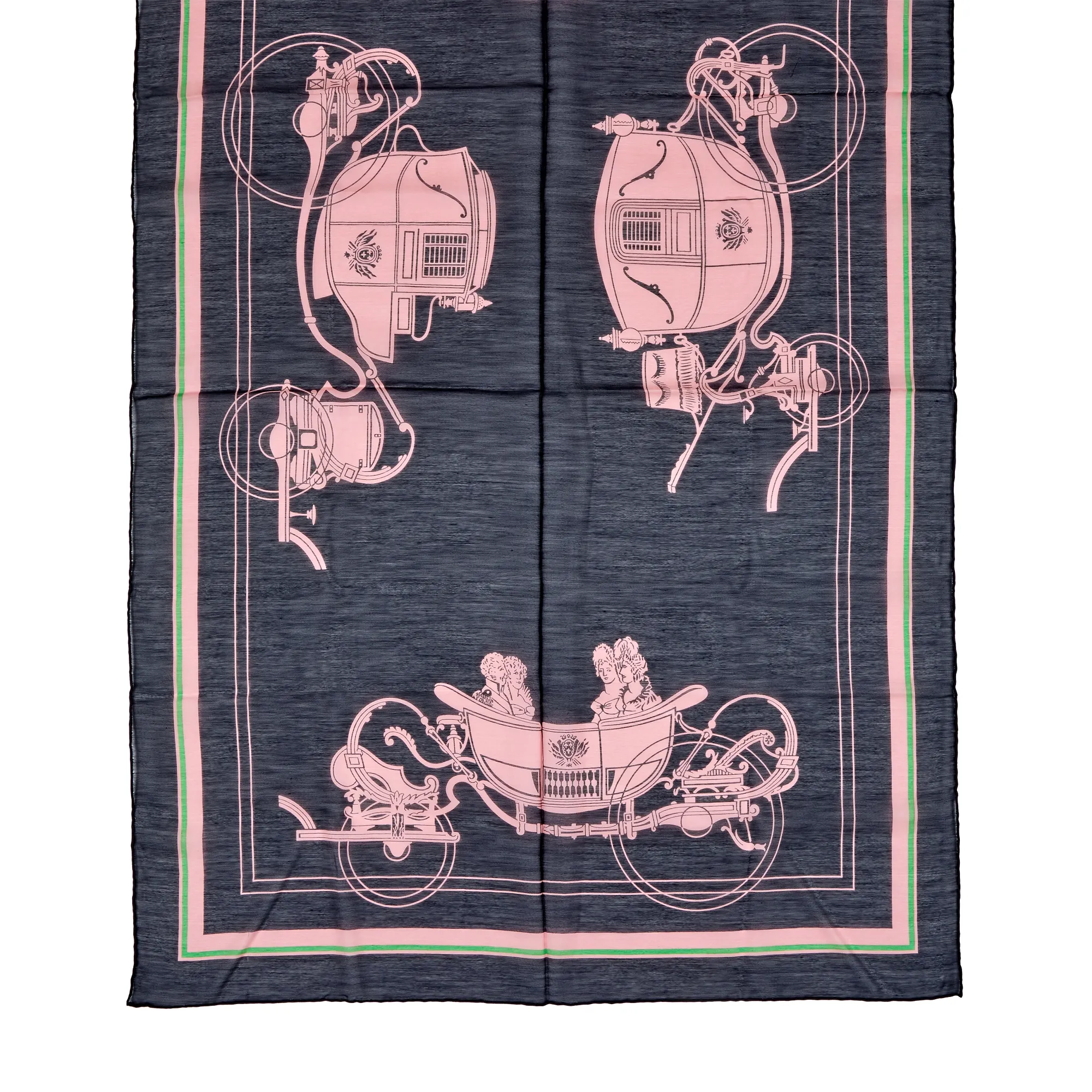 Hermès Black, Pink and Green Ex Libris Cotton and Silk Scarf