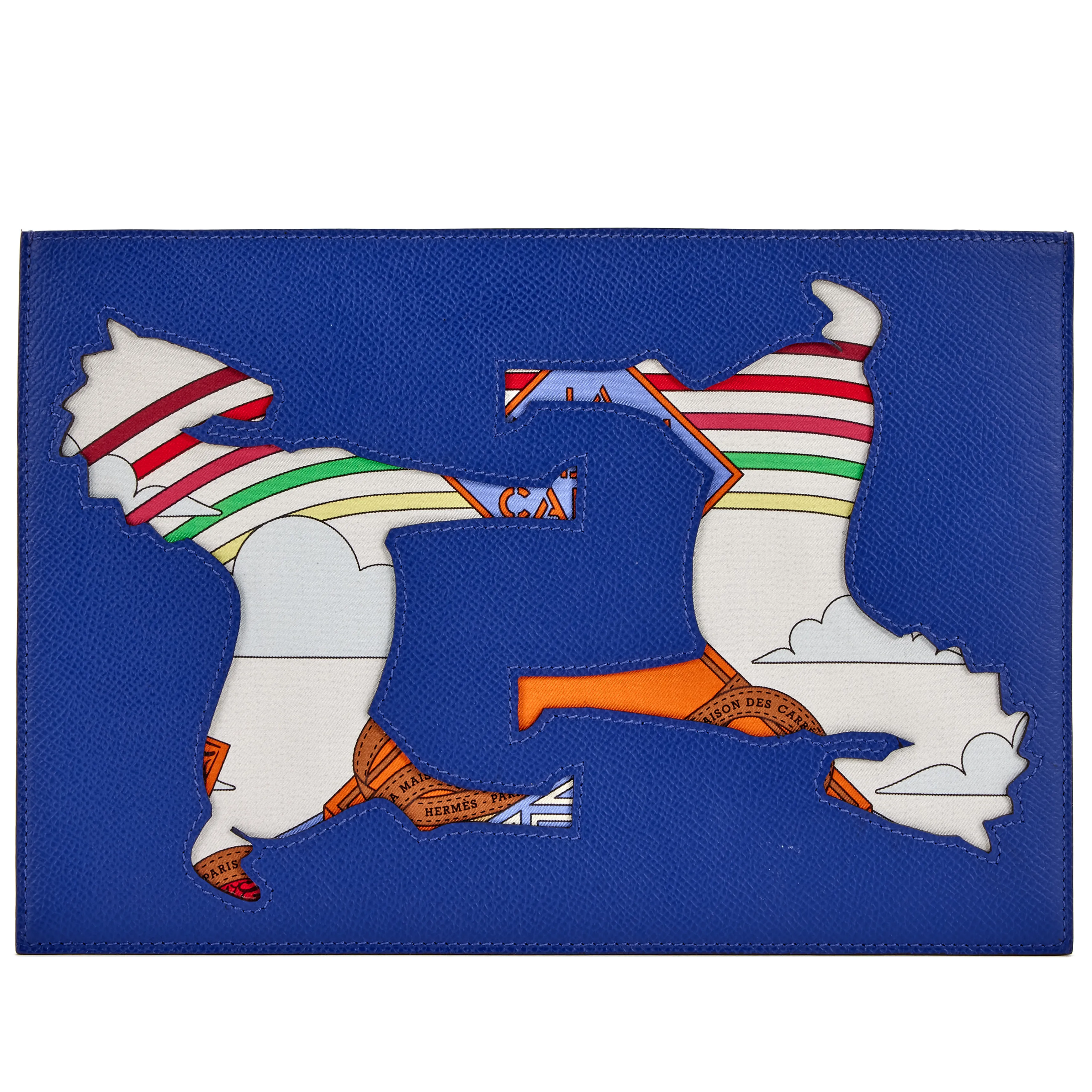 Hermès Blue Electric and Anemone Voyage En Etoffes Scarf Print Cutout Petit Pouch