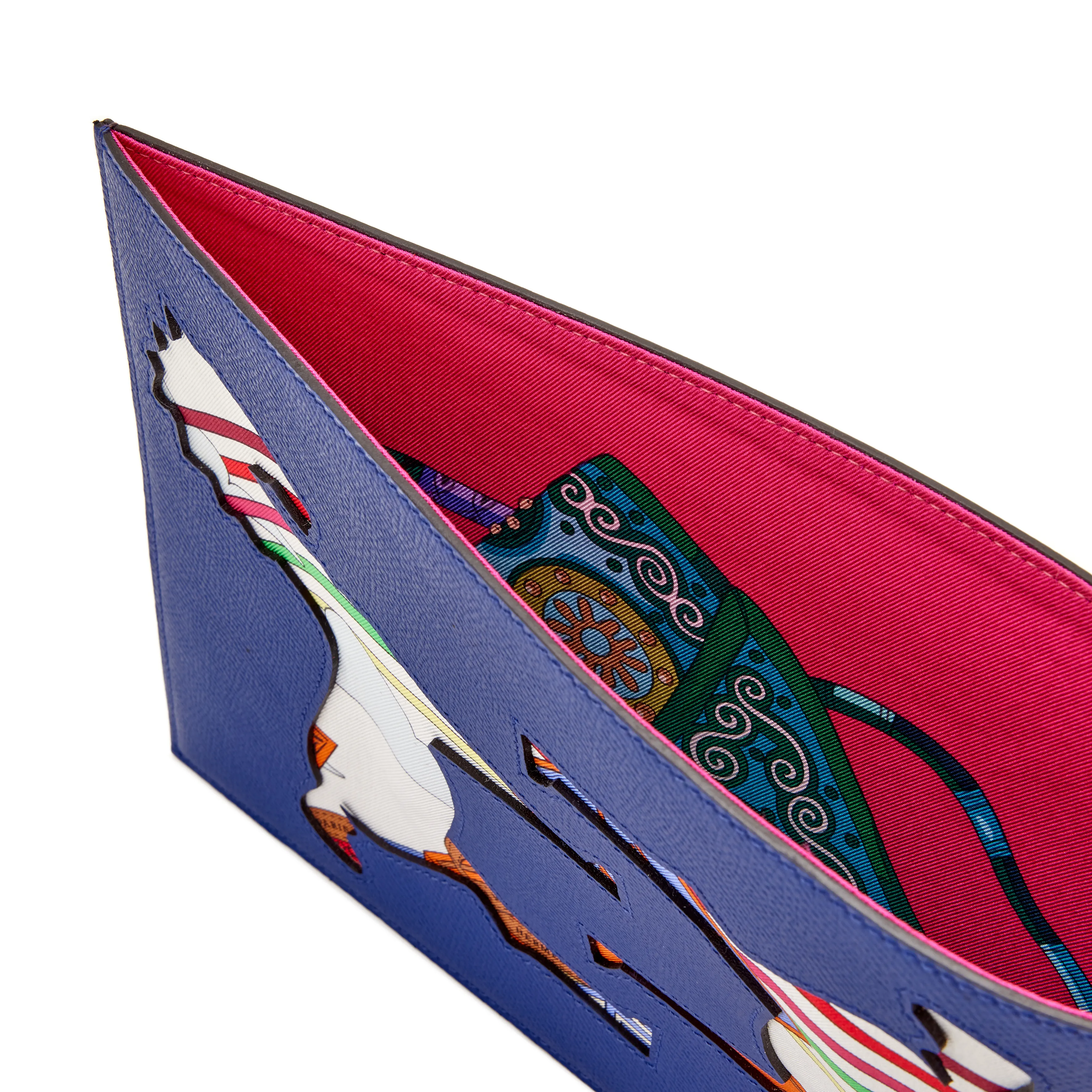 Hermès Blue Electric and Anemone Voyage En Etoffes Scarf Print Cutout Petit Pouch