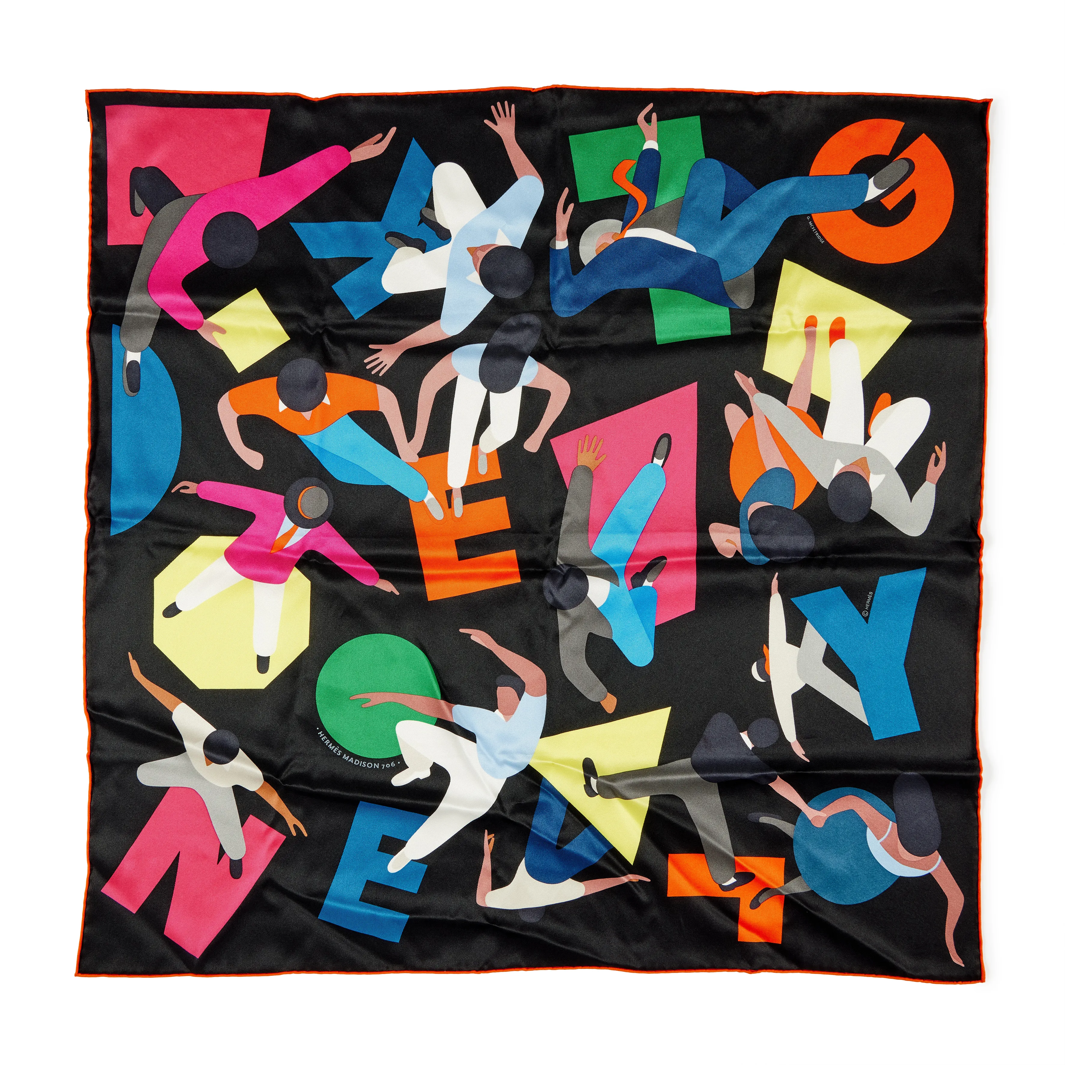 Hermès Limited Edition Black, Rose and Bleu Hommage A Gene Kelly Silk Scarf 70