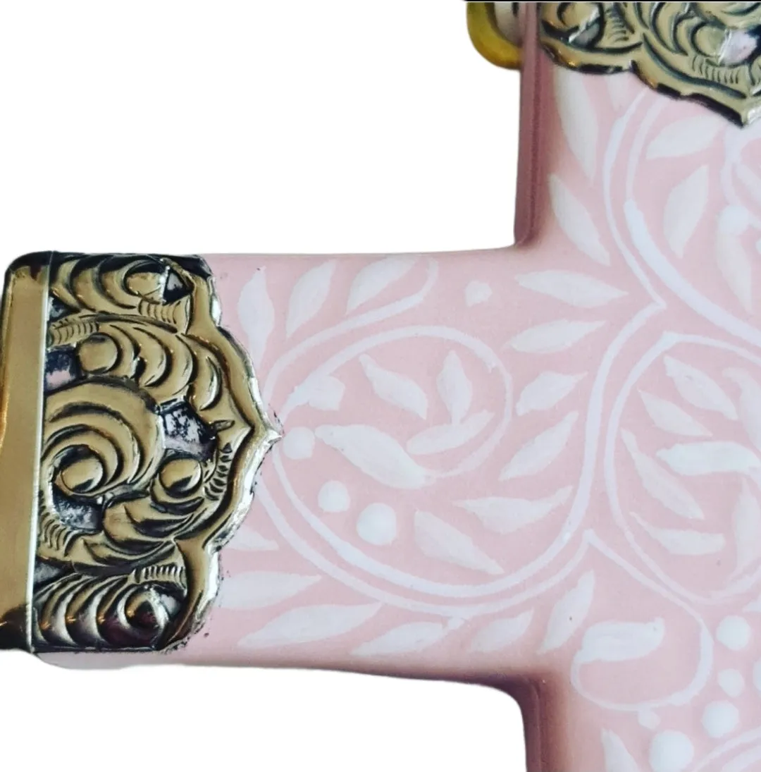 Jaipur Pink ceramic brass wall cross