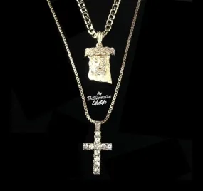 Jesus Piece on Cuban Link / Bling Cross Set