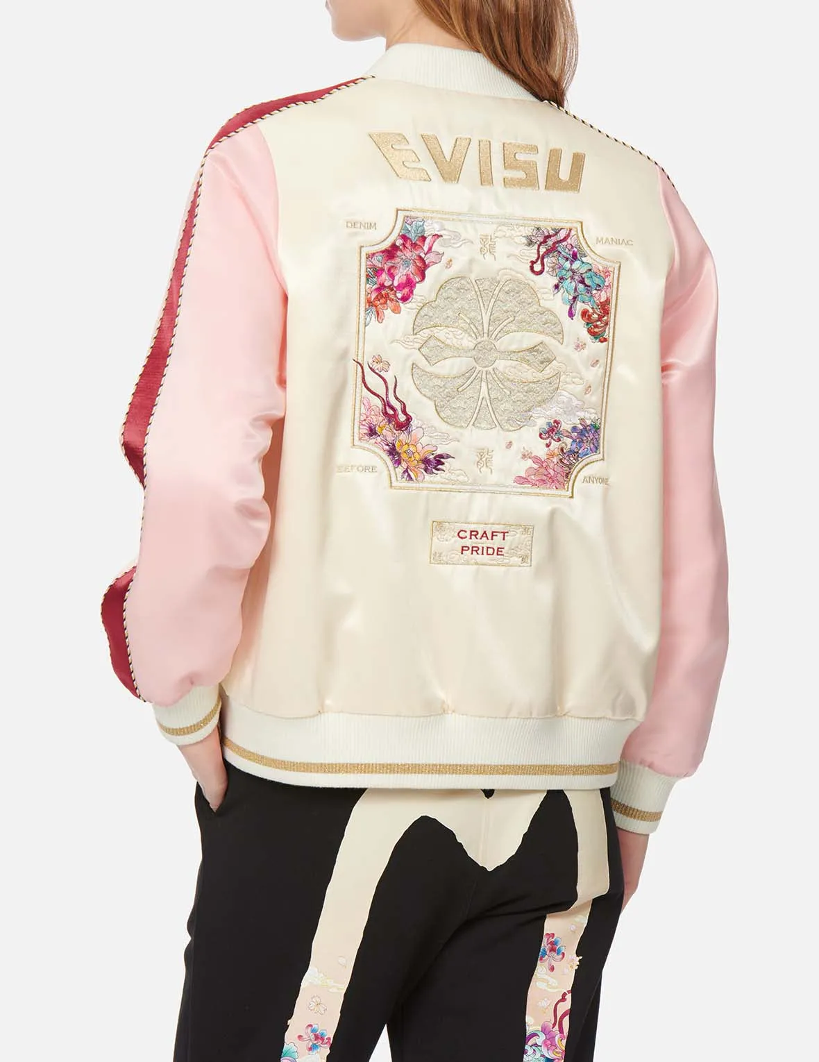 Kamon and Floral Motif Embroidered Padded Souvenir Jacket