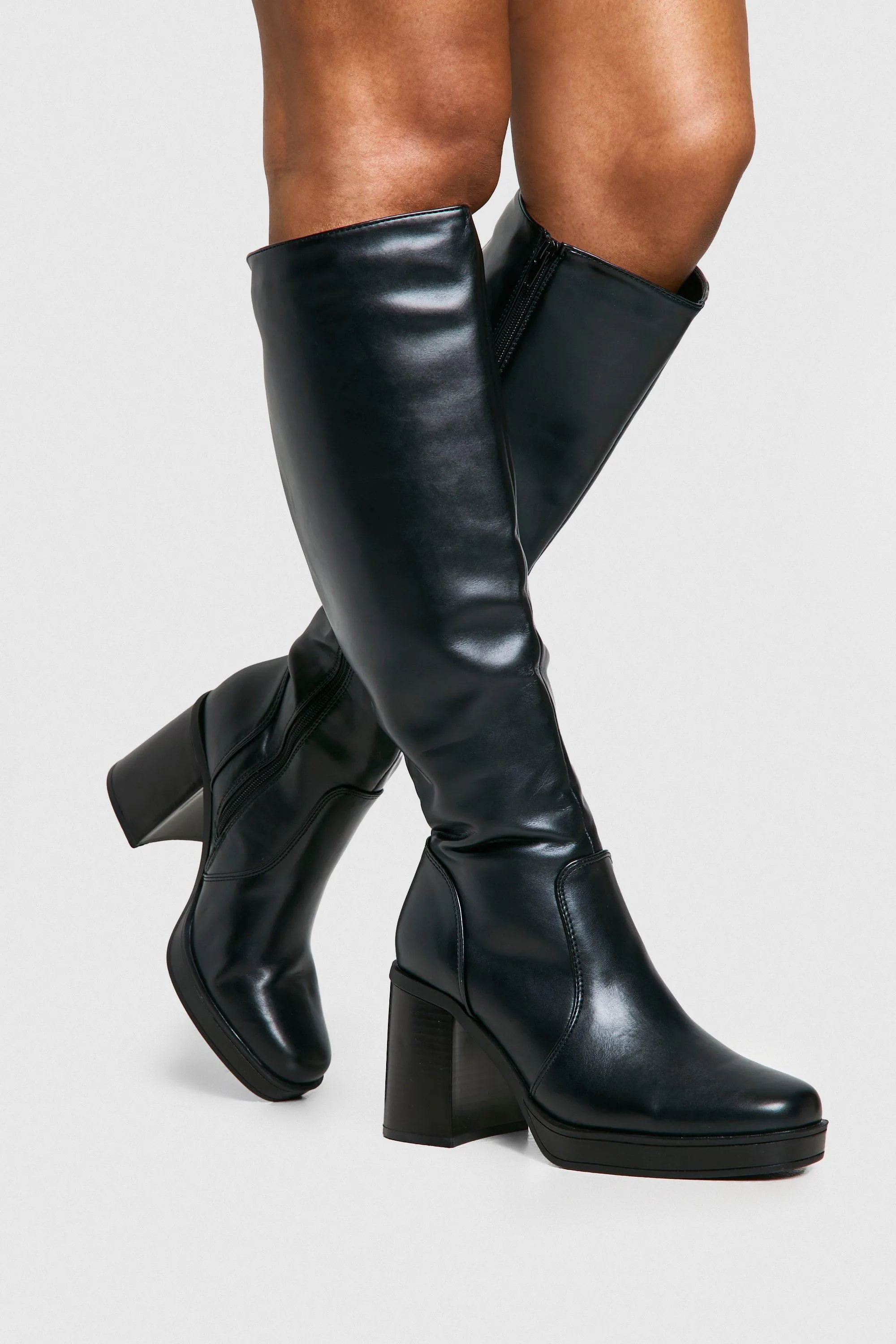 Knee High Platform Block Heel Boots