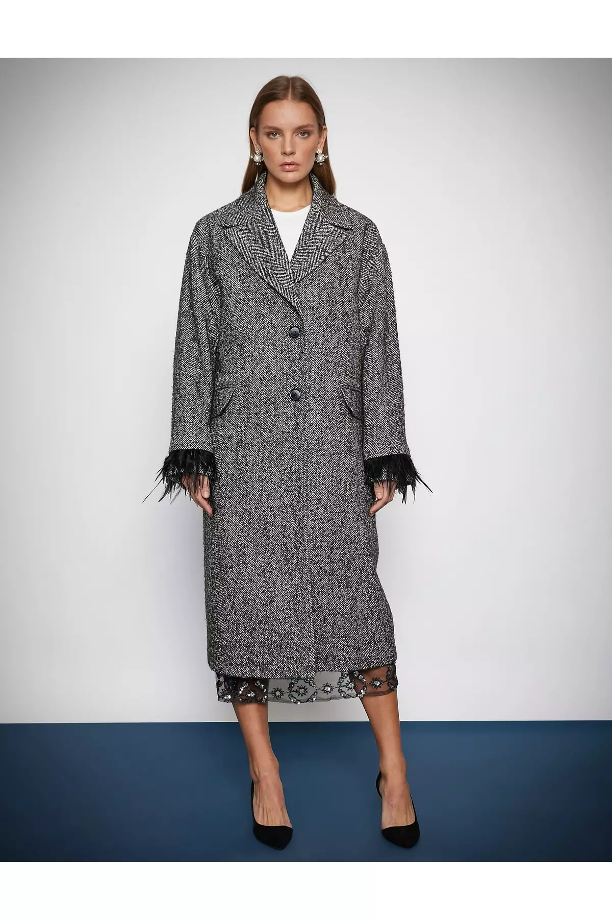 KOTON Tulle Long Cashmere Coat