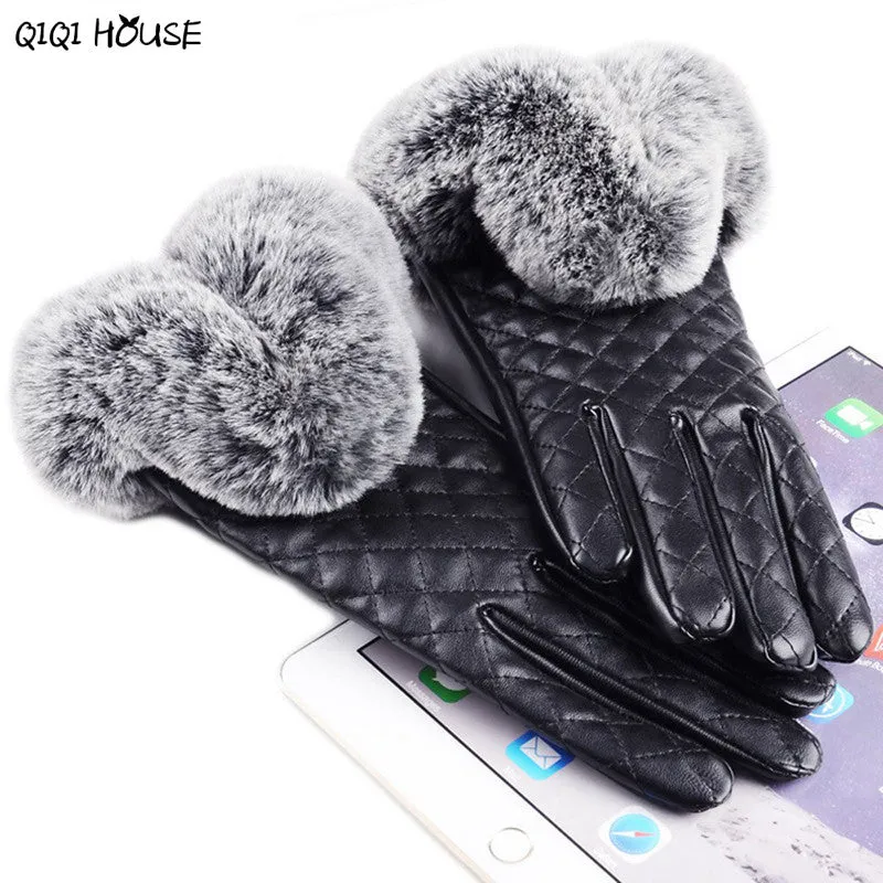 Leather Gloves Women Full Finger Winter Warm Cashmere Gloves Mittens Screen With All Phone Women Leather Gloves SM6