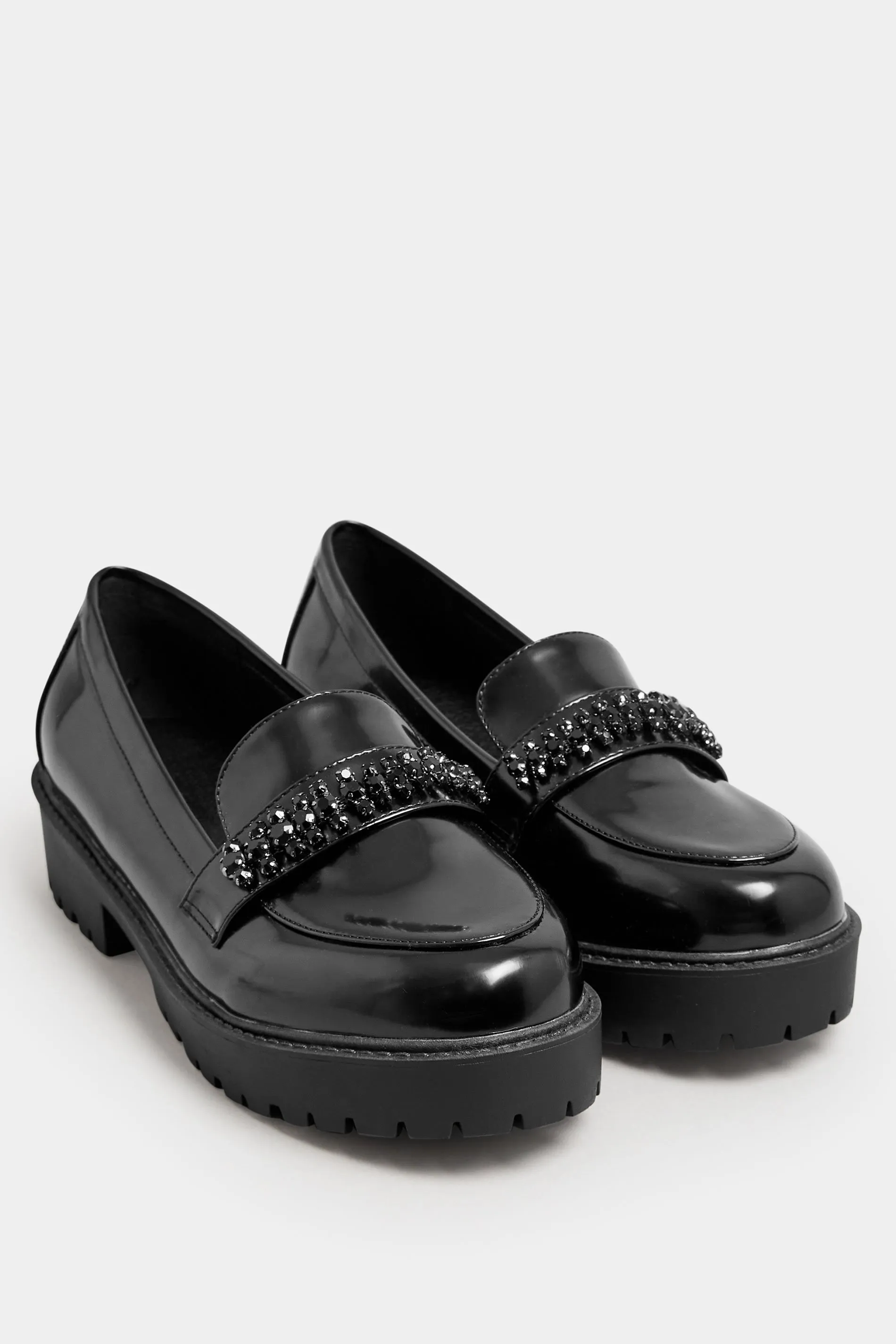 LIMITED COLLECTION Black Diamante Chunky Loafers In Extra Wide EEE Fit