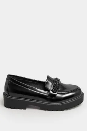 LIMITED COLLECTION Black Diamante Chunky Loafers In Extra Wide EEE Fit