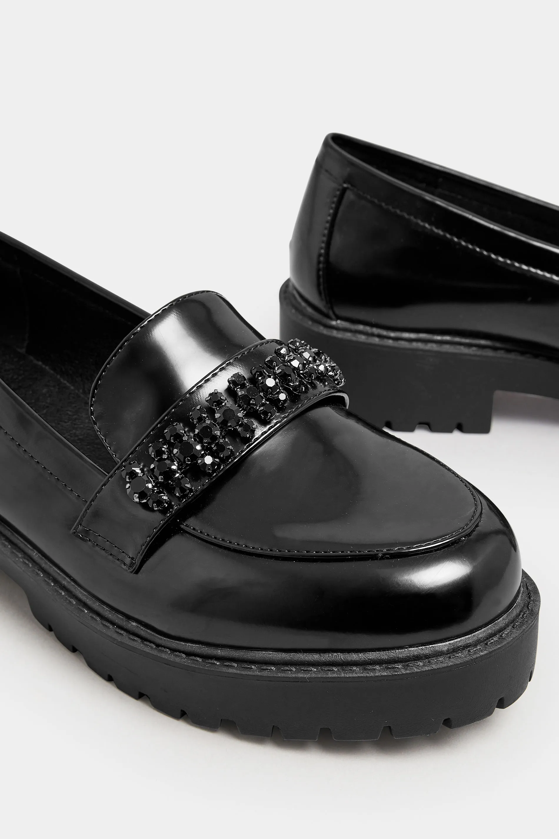 LIMITED COLLECTION Black Diamante Chunky Loafers In Extra Wide EEE Fit