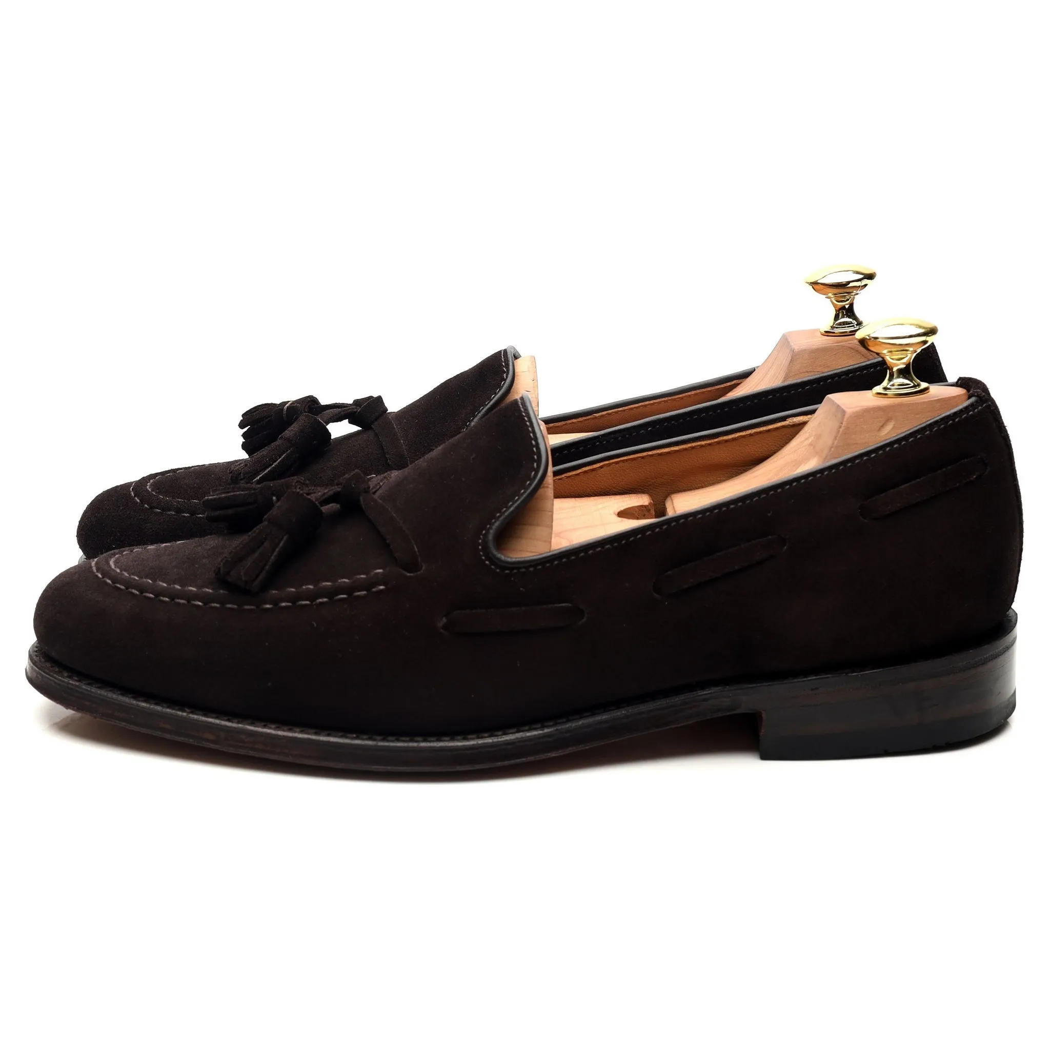 'Lincoln' Dark Brown Suede Tassel Loafers UK 8 F